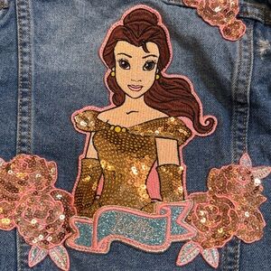 Disney Kids Denim Jacket with Sequin Accents Patches Belle Embellished NWT